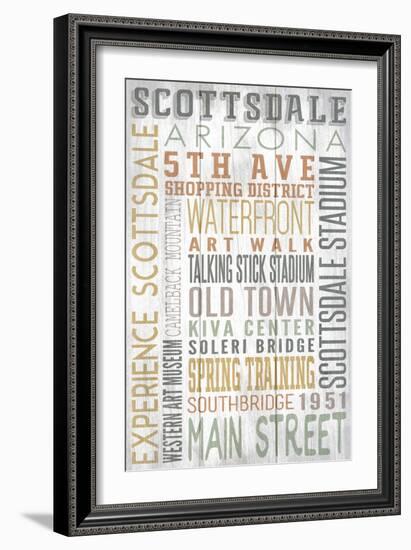 Scottsdale, Arizona - Barnwood Typography-Lantern Press-Framed Premium Giclee Print