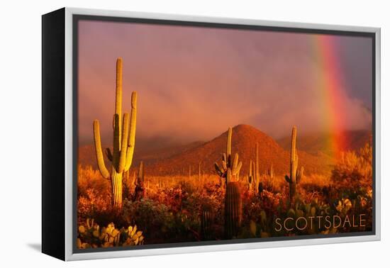 Scottsdale, Arizona - Cactus and Rainbow-Lantern Press-Framed Stretched Canvas