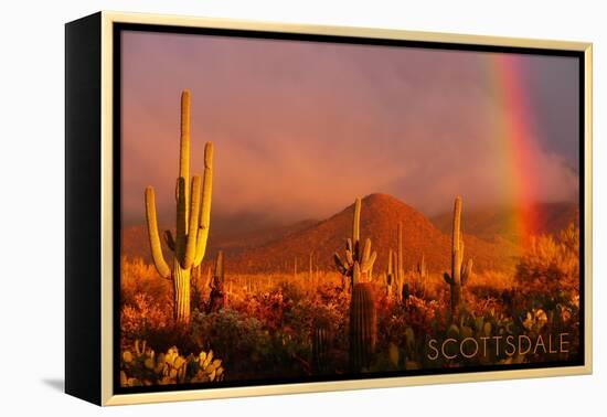 Scottsdale, Arizona - Cactus and Rainbow-Lantern Press-Framed Stretched Canvas