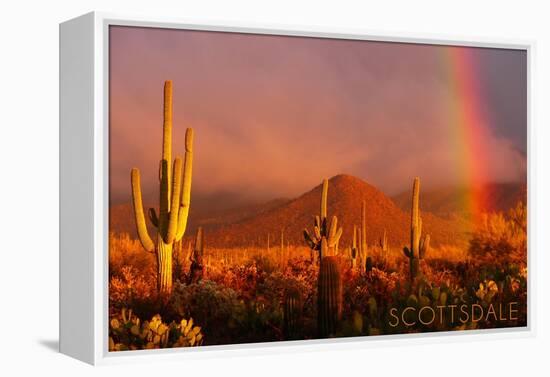 Scottsdale, Arizona - Cactus and Rainbow-Lantern Press-Framed Stretched Canvas