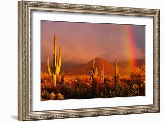 Scottsdale, Arizona - Cactus and Rainbow-Lantern Press-Framed Art Print