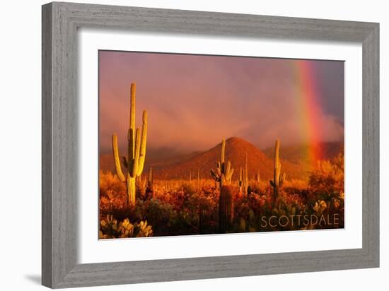 Scottsdale, Arizona - Cactus and Rainbow-Lantern Press-Framed Art Print