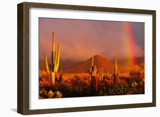 Scottsdale, Arizona - Cactus and Rainbow-Lantern Press-Framed Art Print