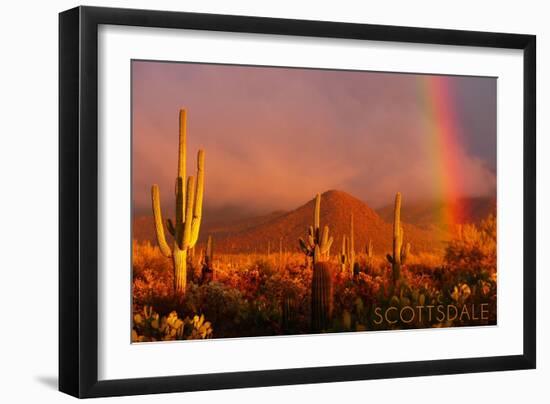 Scottsdale, Arizona - Cactus and Rainbow-Lantern Press-Framed Art Print