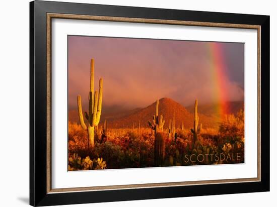 Scottsdale, Arizona - Cactus and Rainbow-Lantern Press-Framed Art Print