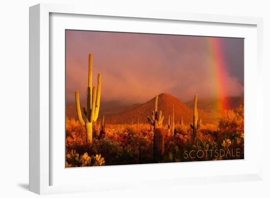 Scottsdale, Arizona - Cactus and Rainbow-Lantern Press-Framed Art Print
