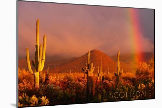 Scottsdale, Arizona - Cactus and Rainbow-Lantern Press-Mounted Art Print