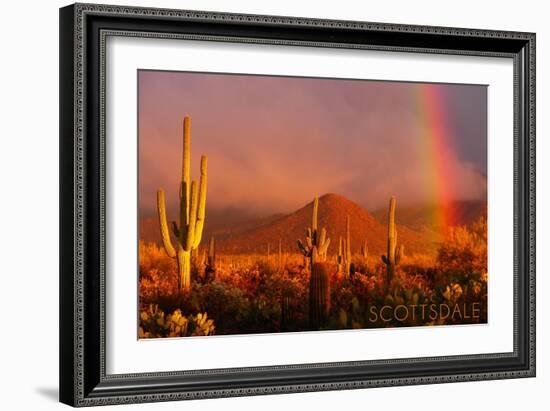 Scottsdale, Arizona - Cactus and Rainbow-Lantern Press-Framed Art Print