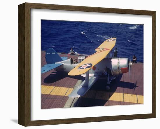 Scout Plane Preparing for Carrier Launch During Us Navy Manuevers Off the Hawaiian Islands-Carl Mydans-Framed Photographic Print