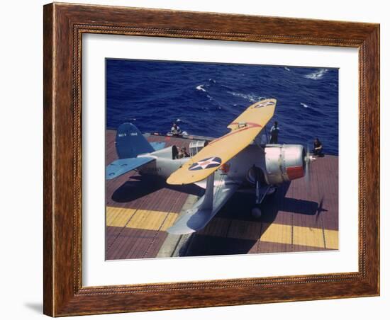 Scout Plane Preparing for Carrier Launch During Us Navy Manuevers Off the Hawaiian Islands-Carl Mydans-Framed Photographic Print