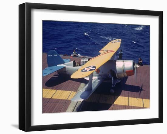 Scout Plane Preparing for Carrier Launch During Us Navy Manuevers Off the Hawaiian Islands-Carl Mydans-Framed Photographic Print