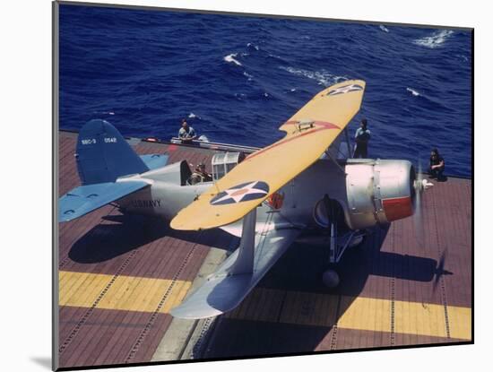 Scout Plane Preparing for Carrier Launch During Us Navy Manuevers Off the Hawaiian Islands-Carl Mydans-Mounted Photographic Print