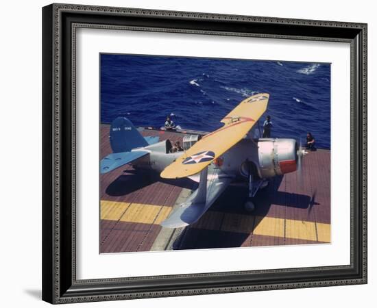 Scout Plane Preparing for Carrier Launch During Us Navy Manuevers Off the Hawaiian Islands-Carl Mydans-Framed Photographic Print