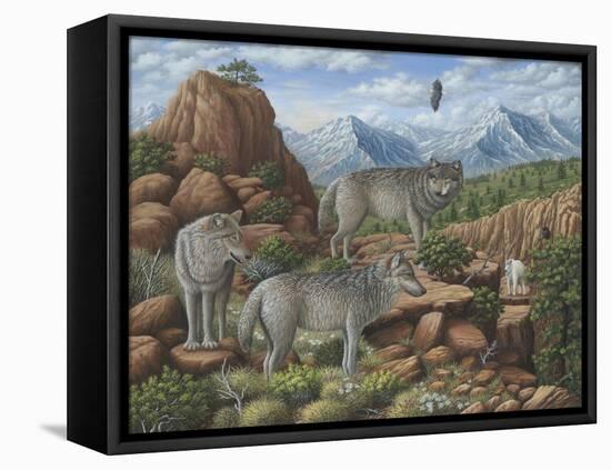 Scouting the Horizon - Grey Wolves-Robert Wavra-Framed Premier Image Canvas