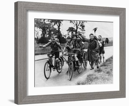 Scouts on Bikes 1930-null-Framed Art Print