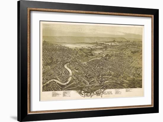 Scranton, Pennsylvania - Panoramic Map-Lantern Press-Framed Art Print