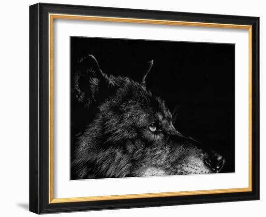 Scratchboard Wolf I-Julie Chapman-Framed Art Print