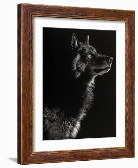 Scratchboard Wolf II-Julie Chapman-Framed Art Print