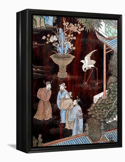 Screen Called 'Coromandel' with Scenes from Life in Forbidden Town of Peking: Dignitaries in Garden-null-Framed Premier Image Canvas