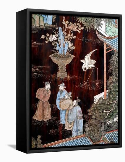 Screen Called 'Coromandel' with Scenes from Life in Forbidden Town of Peking: Dignitaries in Garden-null-Framed Premier Image Canvas