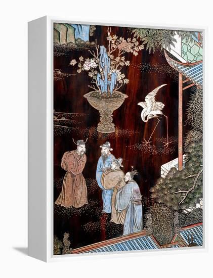 Screen Called 'Coromandel' with Scenes from Life in Forbidden Town of Peking: Dignitaries in Garden-null-Framed Premier Image Canvas