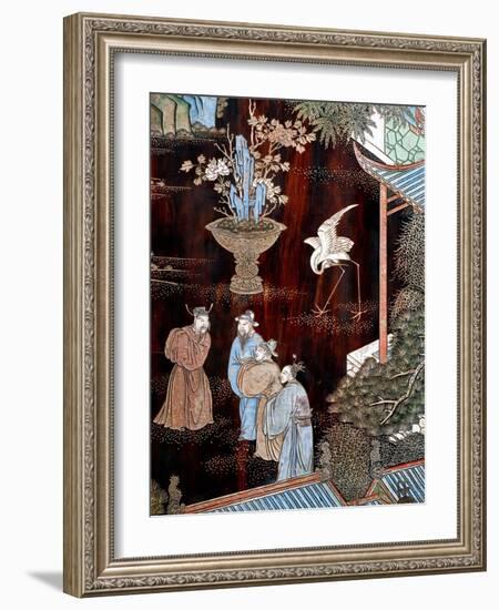 Screen Called 'Coromandel' with Scenes from Life in Forbidden Town of Peking: Dignitaries in Garden-null-Framed Giclee Print