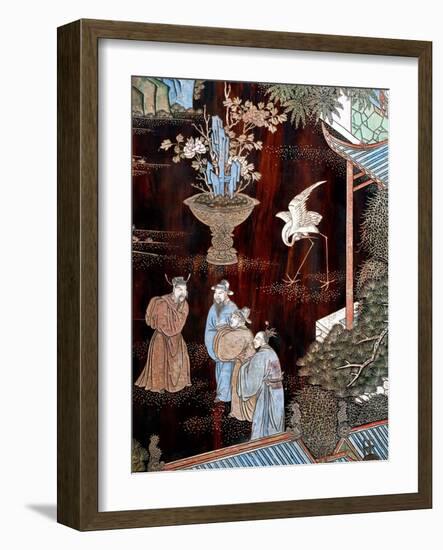 Screen Called 'Coromandel' with Scenes from Life in Forbidden Town of Peking: Dignitaries in Garden-null-Framed Giclee Print