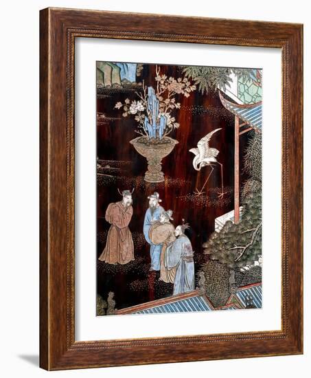 Screen Called 'Coromandel' with Scenes from Life in Forbidden Town of Peking: Dignitaries in Garden-null-Framed Giclee Print