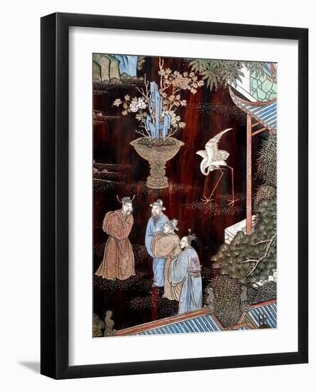 Screen Called 'Coromandel' with Scenes from Life in Forbidden Town of Peking: Dignitaries in Garden-null-Framed Giclee Print