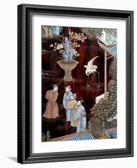 Screen Called 'Coromandel' with Scenes from Life in Forbidden Town of Peking: Dignitaries in Garden-null-Framed Giclee Print