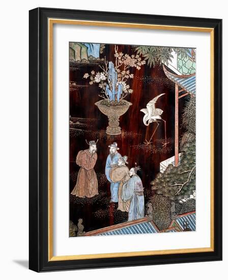 Screen Called 'Coromandel' with Scenes from Life in Forbidden Town of Peking: Dignitaries in Garden-null-Framed Giclee Print