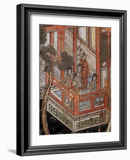 Screen Called 'Coromandel' with Scenes from Life in Forbidden Town of Peking: Musicians and Women-null-Framed Giclee Print