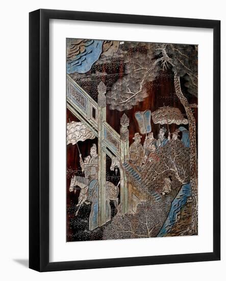 Screen Called 'Coromandel' with Scenes from the Life in the Forbidden Town of Peking: Arrival of a-null-Framed Giclee Print