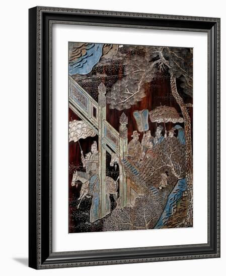 Screen Called 'Coromandel' with Scenes from the Life in the Forbidden Town of Peking: Arrival of a-null-Framed Giclee Print