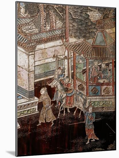 Screen Called 'Coromandel' with Scenes from the Life in the Forbidden Town of Peking: Horsemen and-null-Mounted Giclee Print