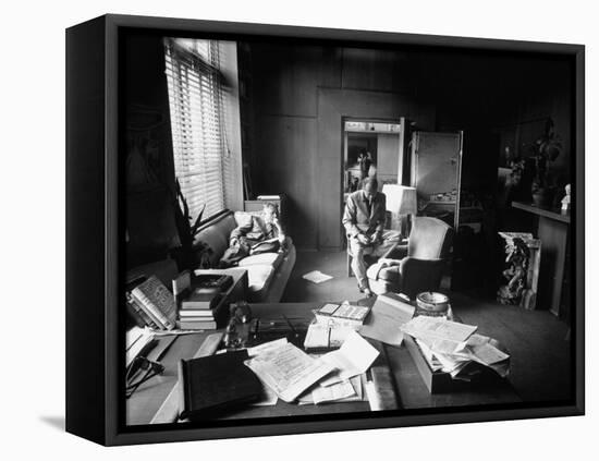 Screenwriter Charles Brackett and Director Billy Wilder Working in Studio Office-Peter Stackpole-Framed Premier Image Canvas