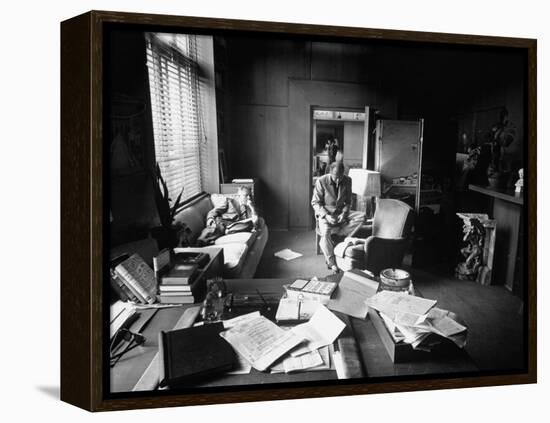 Screenwriter Charles Brackett and Director Billy Wilder Working in Studio Office-Peter Stackpole-Framed Premier Image Canvas