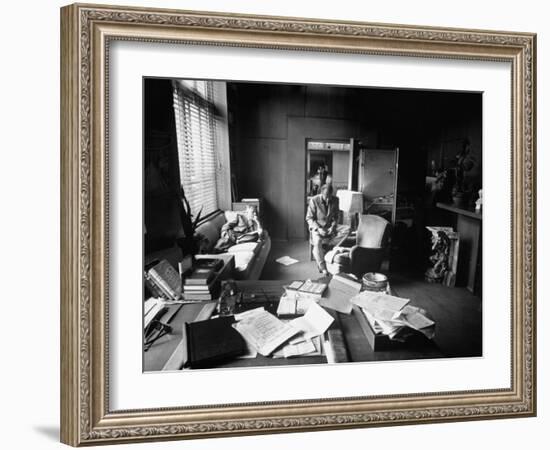 Screenwriter Charles Brackett and Director Billy Wilder Working in Studio Office-Peter Stackpole-Framed Premium Photographic Print