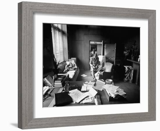 Screenwriter Charles Brackett and Director Billy Wilder Working in Studio Office-Peter Stackpole-Framed Premium Photographic Print