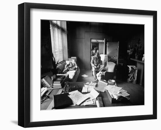 Screenwriter Charles Brackett and Director Billy Wilder Working in Studio Office-Peter Stackpole-Framed Premium Photographic Print