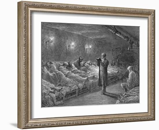 Scripture Reading in a Night Refuge-Gustave Doré-Framed Giclee Print