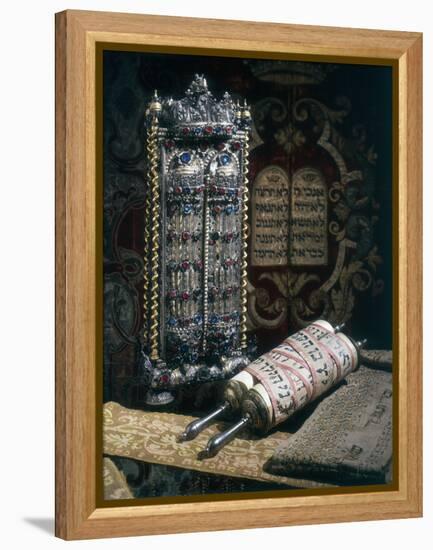 Scrolls of the Torah, Torah Cover and the Ten Commandments, 1797-null-Framed Premier Image Canvas