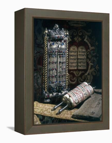 Scrolls of the Torah, Torah Cover and the Ten Commandments, 1797-null-Framed Premier Image Canvas