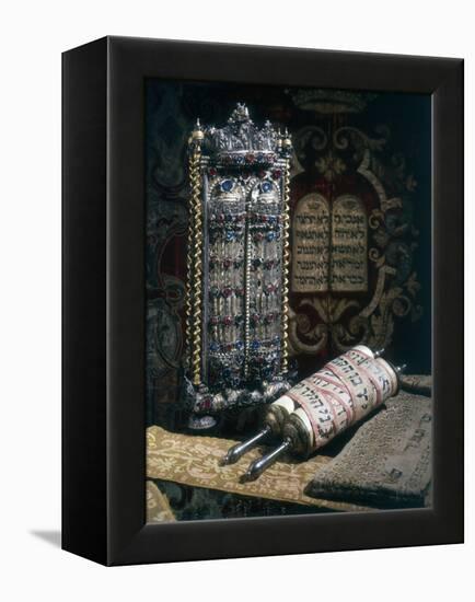 Scrolls of the Torah, Torah Cover and the Ten Commandments, 1797-null-Framed Premier Image Canvas