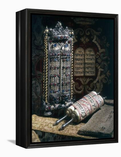 Scrolls of the Torah, Torah Cover and the Ten Commandments, 1797-null-Framed Premier Image Canvas