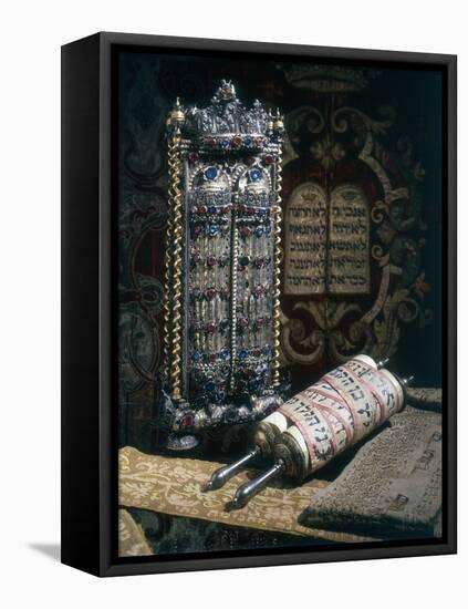 Scrolls of the Torah, Torah Cover and the Ten Commandments, 1797-null-Framed Premier Image Canvas