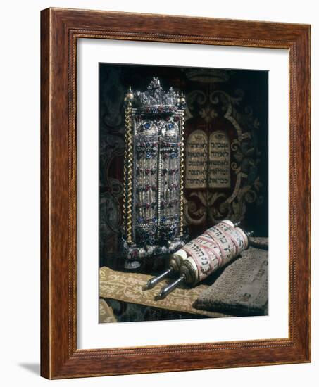 Scrolls of the Torah, Torah Cover and the Ten Commandments, 1797-null-Framed Premium Photographic Print