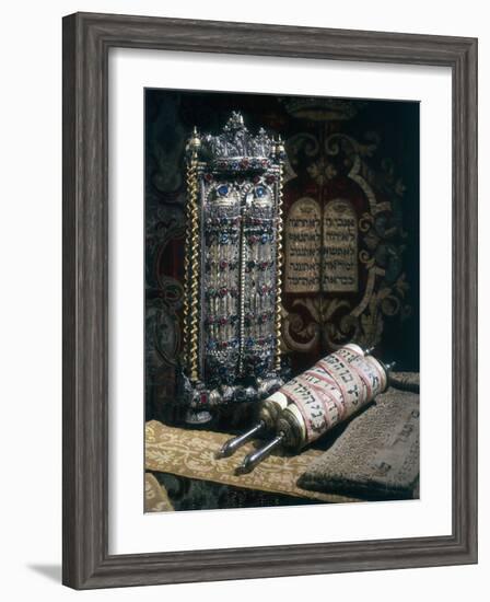 Scrolls of the Torah, Torah Cover and the Ten Commandments, 1797-null-Framed Photographic Print