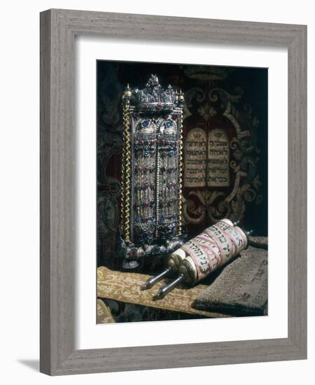 Scrolls of the Torah, Torah Cover and the Ten Commandments, 1797-null-Framed Photographic Print