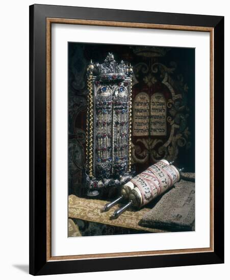 Scrolls of the Torah, Torah Cover and the Ten Commandments, 1797-null-Framed Photographic Print
